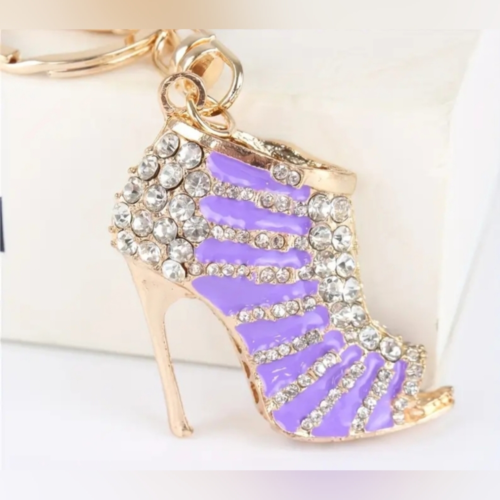 Green and Purple Rhinestone High Heel Keychains (2) - Picture 3 of 4